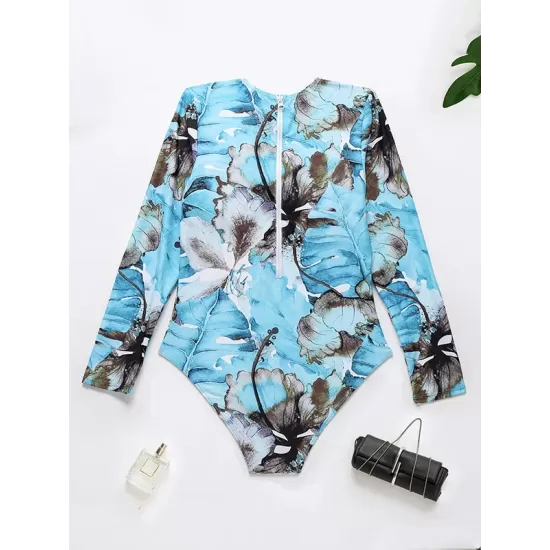 Long-Sleeves Sun-Protection Floral Printed One-Piece Wetsuits Long-Sleeves Sun-Protection Floral Printed One-Piece Wetsuits