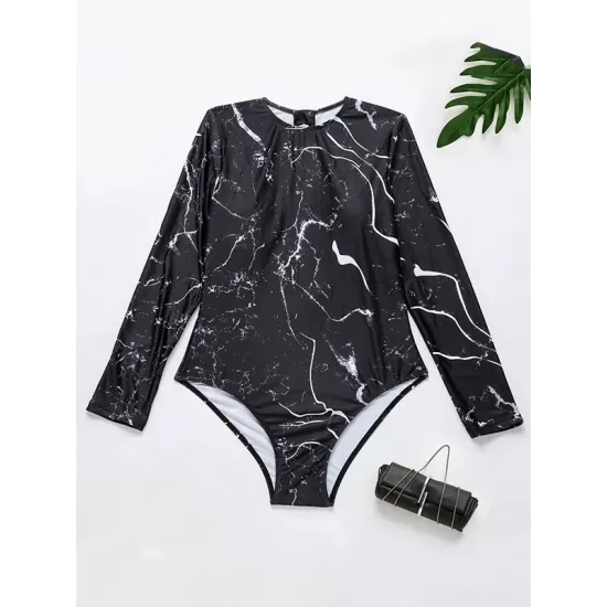 Long-Sleeves Sun-Protection Floral Printed One-Piece Wetsuits Long-Sleeves Sun-Protection Floral Printed One-Piece Wetsuits