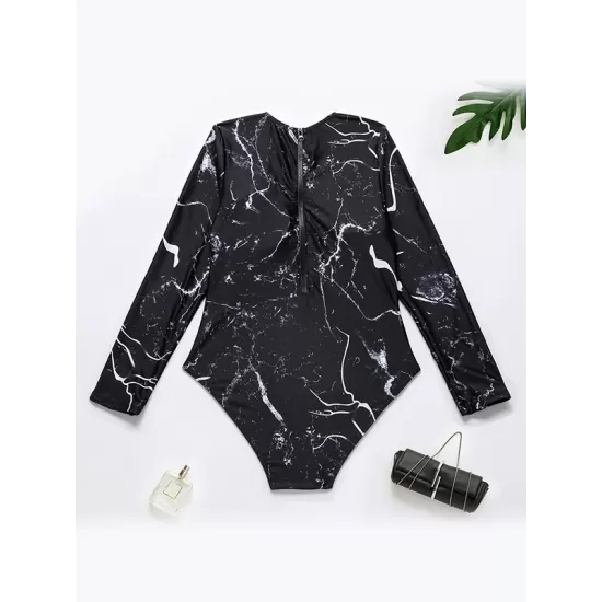 Long-Sleeves Sun-Protection Floral Printed One-Piece Wetsuits Long-Sleeves Sun-Protection Floral Printed One-Piece Wetsuits