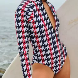 Plaid Zipper Long-Sleeves One-Piece Wetsuit