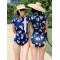 Cheongsam Style Zipper Short Sleeve Buttons Floral One-Piece Swimsuit