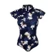 Cheongsam Style Zipper Short Sleeve Buttons Floral One-Piece Swimsuit Cheongsam Style Zipper Short Sleeve Buttons Floral One-Piece Swimsuit