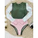 Floral Long Sleeve Split-Joint Contrast Color Backless One-Piece Wetsuit Floral Long Sleeve Split-Joint Contrast Color Backless One-Piece Wetsuit
