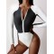 Rash Guards Color-Block Long Sleeve Zipper One-Piece Swimwear