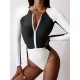 Rash Guards Color-Block Long Sleeve Zipper One-Piece Swimwear Rash Guards Color-Block Long Sleeve Zipper One-Piece Swimwear