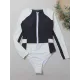 Rash Guards Color-Block Long Sleeve Zipper One-Piece Swimwear Rash Guards Color-Block Long Sleeve Zipper One-Piece Swimwear