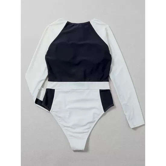 Rash Guards Color-Block Long Sleeve Zipper One-Piece Swimwear Rash Guards Color-Block Long Sleeve Zipper One-Piece Swimwear