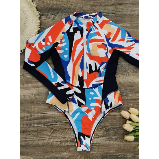 Long Sleeves Zipper Abstract Printed One-Piece Wetsuit Long Sleeves Zipper Abstract Printed One-Piece Wetsuit