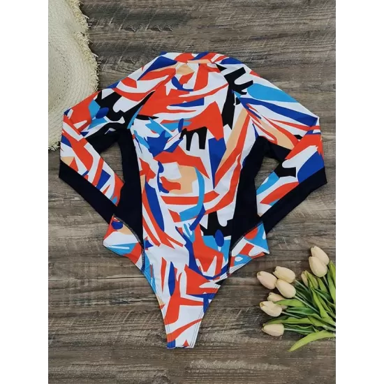 Long Sleeves Zipper Abstract Printed One-Piece Wetsuit Long Sleeves Zipper Abstract Printed One-Piece Wetsuit