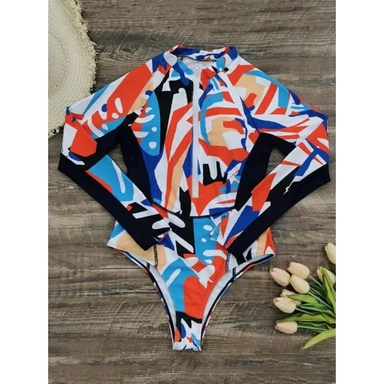 Long Sleeves Zipper Abstract Printed One-Piece Wetsuit Long Sleeves Zipper Abstract Printed One-Piece Wetsuit