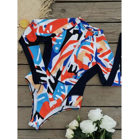 Long Sleeves Zipper Abstract Printed One-Piece Wetsuit Long Sleeves Zipper Abstract Printed One-Piece Wetsuit