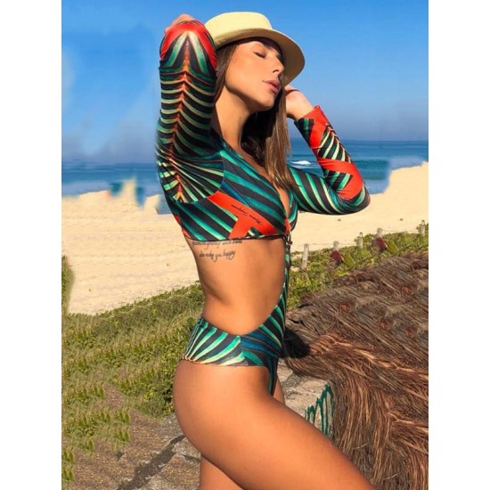 Printing Long Sleeve V-Neck Sexy Monokini Wetsuit Printing Long Sleeve V-Neck Sexy Monokini Wetsuit
