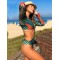 Printing Long Sleeve V-Neck Sexy Monokini Wetsuit