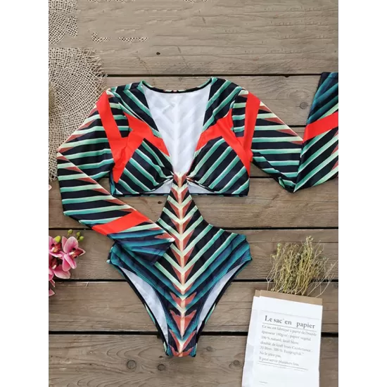 Printing Long Sleeve V-Neck Sexy Monokini Wetsuit Printing Long Sleeve V-Neck Sexy Monokini Wetsuit