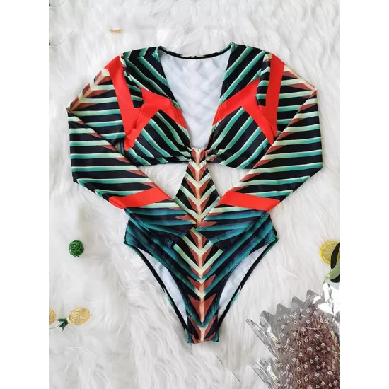 Printing Long Sleeve V-Neck Sexy Monokini Wetsuit Printing Long Sleeve V-Neck Sexy Monokini Wetsuit