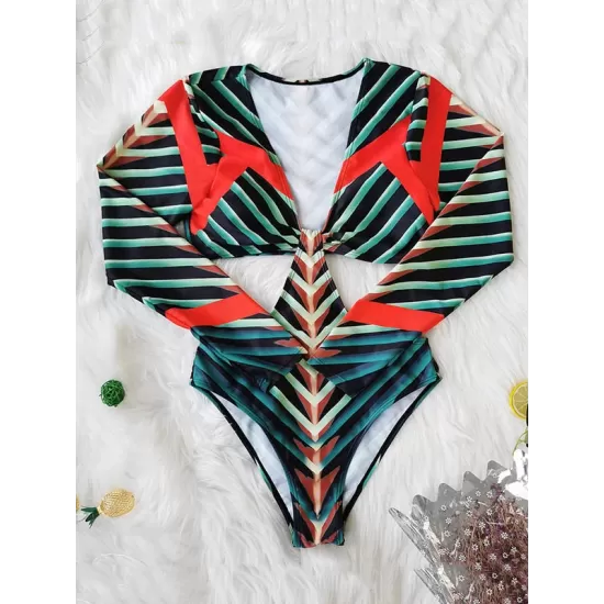 Printing Long Sleeve V-Neck Sexy Monokini Wetsuit Printing Long Sleeve V-Neck Sexy Monokini Wetsuit