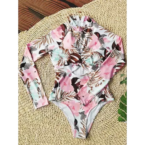 Long Sleeve Floral-Print Hollow Wetsuit Long Sleeve Floral-Print Hollow Wetsuit