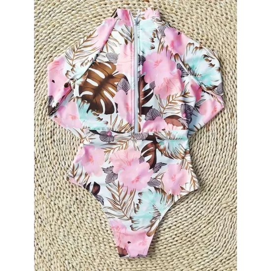 Long Sleeve Floral-Print Hollow Wetsuit Long Sleeve Floral-Print Hollow Wetsuit