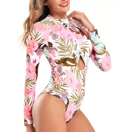 Long Sleeve Floral-Print Hollow Wetsuit Long Sleeve Floral-Print Hollow Wetsuit