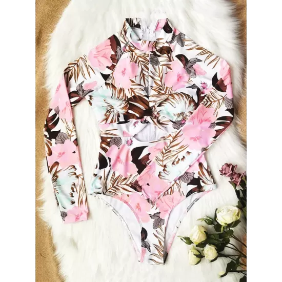 Long Sleeve Floral-Print Hollow Wetsuit Long Sleeve Floral-Print Hollow Wetsuit