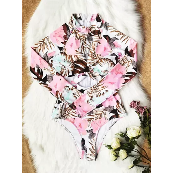 Long Sleeve Floral-Print Hollow Wetsuit Long Sleeve Floral-Print Hollow Wetsuit