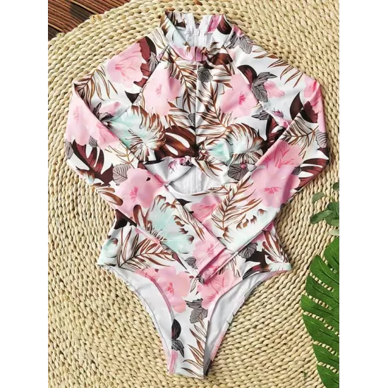 Long Sleeve Floral-Print Hollow Wetsuit Long Sleeve Floral-Print Hollow Wetsuit
