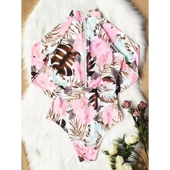 Long Sleeve Floral-Print Hollow Wetsuit Long Sleeve Floral-Print Hollow Wetsuit