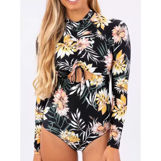 Long Sleeve Floral-Print Hollow Wetsuit Long Sleeve Floral-Print Hollow Wetsuit