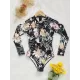 Long Sleeve Floral-Print Hollow Wetsuit Long Sleeve Floral-Print Hollow Wetsuit