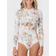 Long Sleeve Floral-Print Hollow Wetsuit Long Sleeve Floral-Print Hollow Wetsuit