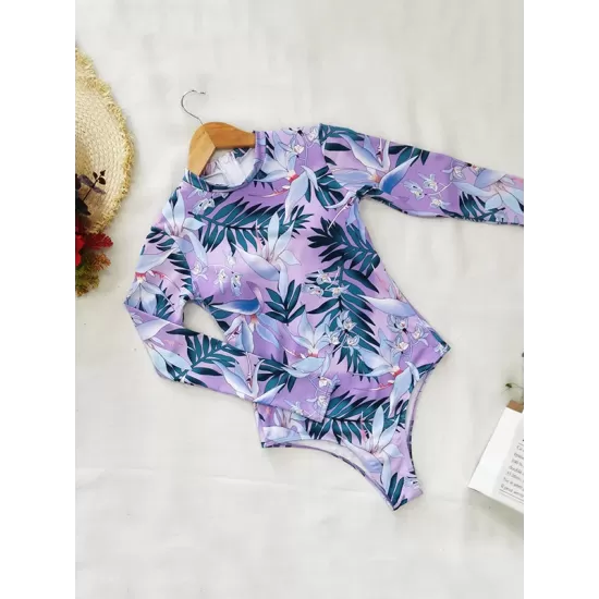 Long Sleeve Floral-Print Hollow Wetsuit Long Sleeve Floral-Print Hollow Wetsuit