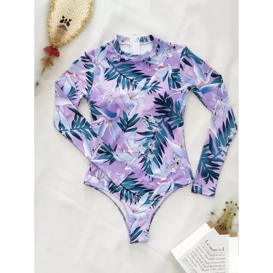 Long Sleeve Floral-Print Hollow Wetsuit Long Sleeve Floral-Print Hollow Wetsuit