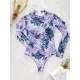 Long Sleeve Floral-Print Hollow Wetsuit Long Sleeve Floral-Print Hollow Wetsuit