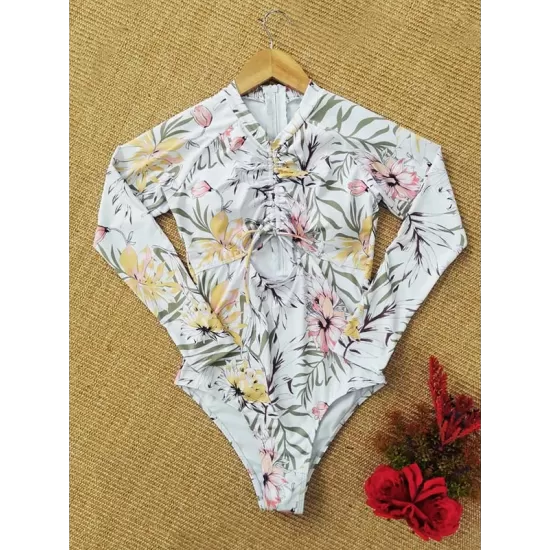Long Sleeve Floral-Print Hollow Wetsuit Long Sleeve Floral-Print Hollow Wetsuit