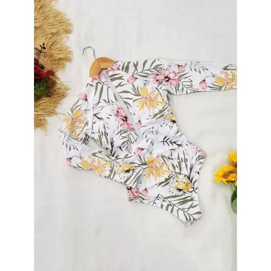 Long Sleeve Floral-Print Hollow Wetsuit Long Sleeve Floral-Print Hollow Wetsuit