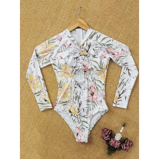 Long Sleeve Floral-Print Hollow Wetsuit Long Sleeve Floral-Print Hollow Wetsuit