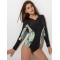 Sexy Slim Long Sleeve Split-Joint Floral Zipper One-Piece Wetsuit Swimwear