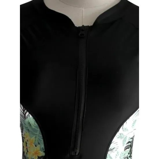 Sexy Slim Long Sleeve Split-Joint Floral Zipper One-Piece Wetsuit Swimwear Sexy Slim Long Sleeve Split-Joint Floral Zipper One-Piece Wetsuit Swimwear