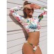 Long Sleeves Leaf Printing Hipster Bikini Rash Guard Swimsuit Long Sleeves Leaf Printing Hipster Bikini Rash Guard Swimsuit