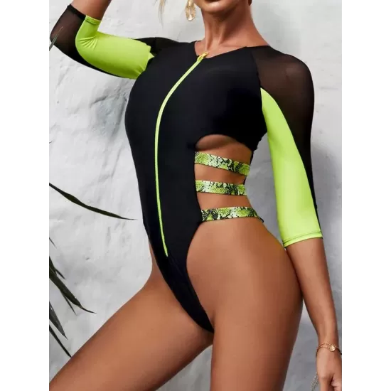 Long Sleeve Split-Joint Bandage One-Piece Wetsuit Long Sleeve Split-Joint Bandage One-Piece Wetsuit