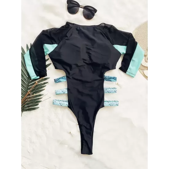 Long Sleeve Split-Joint Bandage One-Piece Wetsuit Long Sleeve Split-Joint Bandage One-Piece Wetsuit