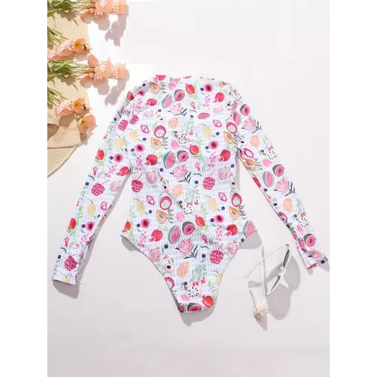 Long Sleeve Printed Zipper One-Piece Wetsuit Swimwear Long Sleeve Printed Zipper One-Piece Wetsuit Swimwear