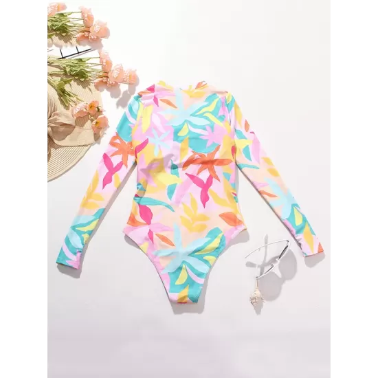 Long Sleeve Printed Zipper One-Piece Wetsuit Swimwear Long Sleeve Printed Zipper One-Piece Wetsuit Swimwear