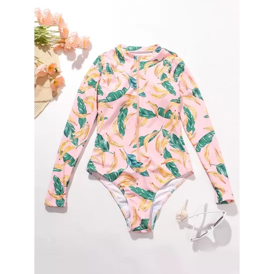 Long Sleeve Printed Zipper One-Piece Wetsuit Swimwear Long Sleeve Printed Zipper One-Piece Wetsuit Swimwear