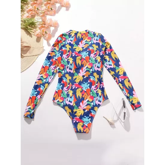 Long Sleeve Printed Zipper One-Piece Wetsuit Swimwear Long Sleeve Printed Zipper One-Piece Wetsuit Swimwear
