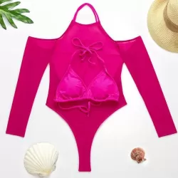 Solid Color See-Through Gauze Wetsuits+Triangles Swim Top