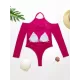Solid Color See-Through Gauze Wetsuits+Triangles Swim Top Solid Color See-Through Gauze Wetsuits+Triangles Swim Top