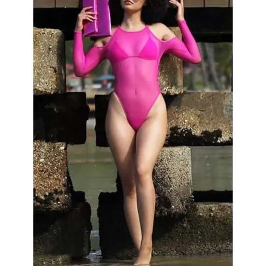 Solid Color See-Through Gauze Wetsuits+Triangles Swim Top Solid Color See-Through Gauze Wetsuits+Triangles Swim Top