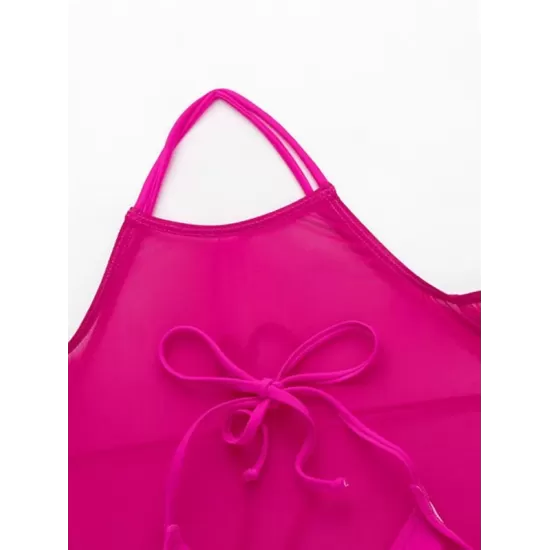 Solid Color See-Through Gauze Wetsuits+Triangles Swim Top Solid Color See-Through Gauze Wetsuits+Triangles Swim Top