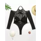 Solid Color See-Through Gauze Wetsuits+Triangles Swim Top Solid Color See-Through Gauze Wetsuits+Triangles Swim Top
